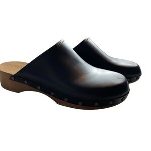 M.Gemi Black Leather Studded Wooden Clogs Size 37.5 | Made in Italy